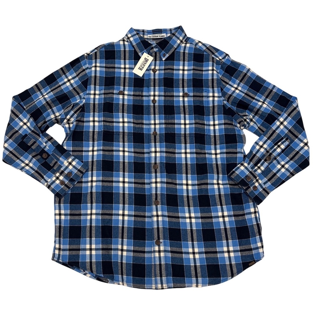 Duluth Trading Co Free Swingin Flannel Shirt Mens XL Slim Fit Blue Plaid 64507